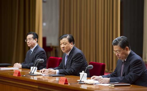 1月21日,中共中央政治局常委、中央党的群众路线教育实践活动领导小组组长刘云山在北京出席党的群众路线教育实践活动第一批总结暨第二批部署会议并讲话。新华社记者谢环驰摄