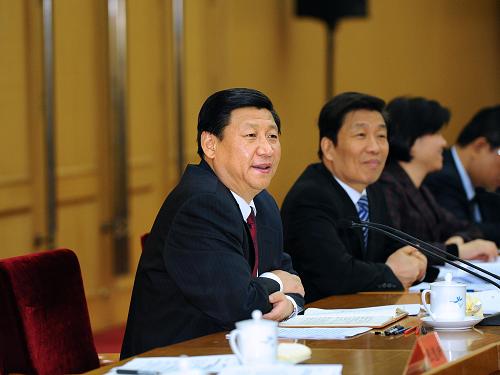 12月9日,中央深入学习实践科学发展观活动领导小组在北京召开部分省区市学习实践活动座谈会,中共中央政治局常委、中央书记处书记、国家副主席、中央深入学习实践科学发展观活动领导小组组长习近平主持会议并讲话。 新华社记者 李涛 摄