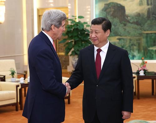 2月14日,国家主席习近平在北京人民大会堂会见美国国务卿克里。新华社记者 庞兴雷 摄
