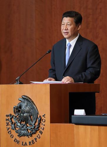 6月5日,正在墨西哥进行国事访问的国家主席习近平在墨西哥参议院发表题为《促进共同发展 共创美好未来》的演讲。新华社记者 兰红光 摄