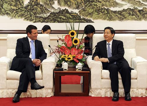 7月30日,中国国务委员、公安部部长郭声琨在北京会见新西兰移民部长迈克尔·伍德豪斯。新华社记者 饶爱民 摄