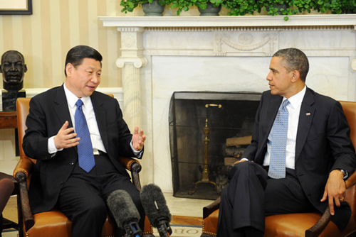 2月14日,中国国家副主席习近平在华盛顿白宫会见美国总统奥巴马。新华社记者 刘建生 摄