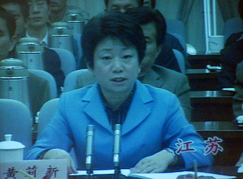 2007年11月15日15时,全国冬春农田水利基本建设电视电话会议召开。图为江苏省人民政府副省长黄莉新在分会场发言。(中国政府网 陈竞超 摄)