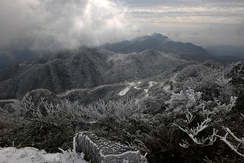 1月23日在广东省阳山县石坑崆拍摄的“冰挂”景观。当日，受南下强冷空气影响，广东省阳山县境内的石坑崆景区出现风雪天气，气温急速下降，出现“冰挂”景观。