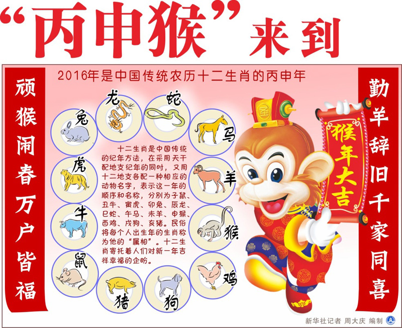 图表：“丙申猴”来到 新华社记者 周大庆 编制