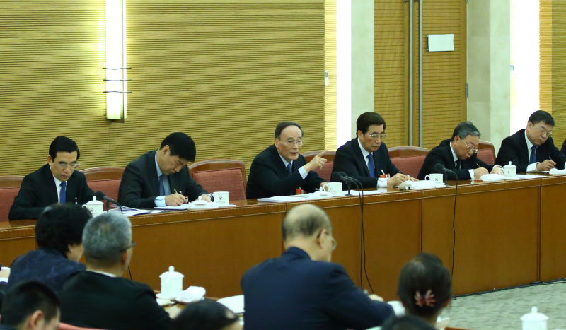 3月6日，中共中央政治局常委、中央纪委书记王岐山参加十二届全国人大四次会议北京代表团的审议。新华社记者 丁海涛 摄