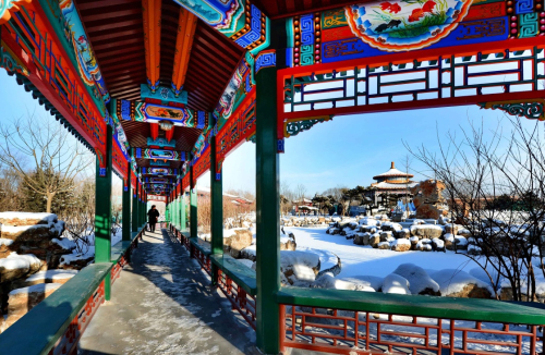 这是唐山世园会中国园片区内的皇家园雪后景色（1月22日摄）。新华社发