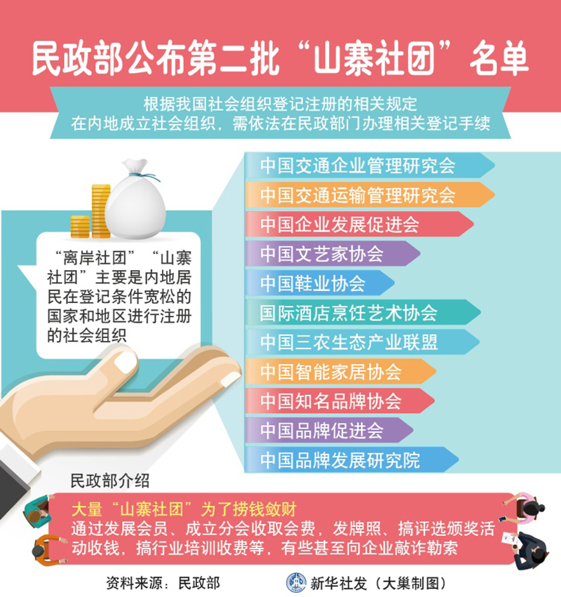 图表：民政部公布第二批“山寨社团”名单 新华社发（大巢制图）