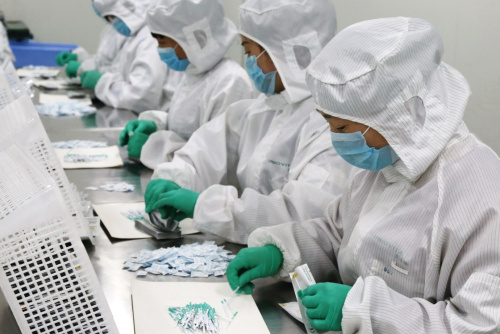 4月6日，在河北省迁安市，工人在英诺特生物技术有限公司的生产车间工作。该公司由钢铁企业跨界转型而成。新华社记者 杨世尧 摄