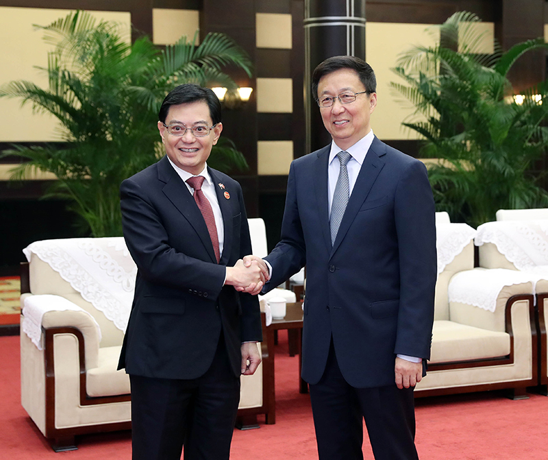 韩正会见新加坡副总理王瑞杰并共同主持中新双边合作机制会议