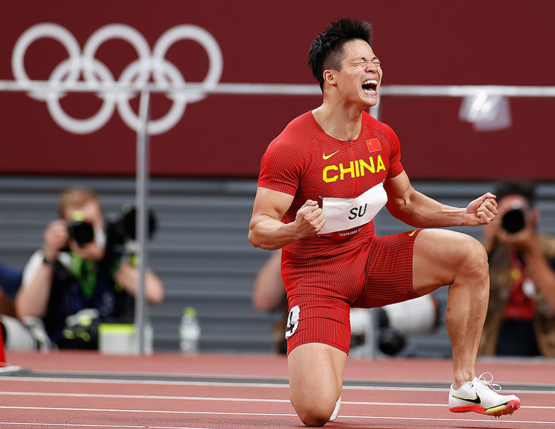 2021年8月1日,苏炳添在东京奥运会田径男子100米半决赛后庆祝
